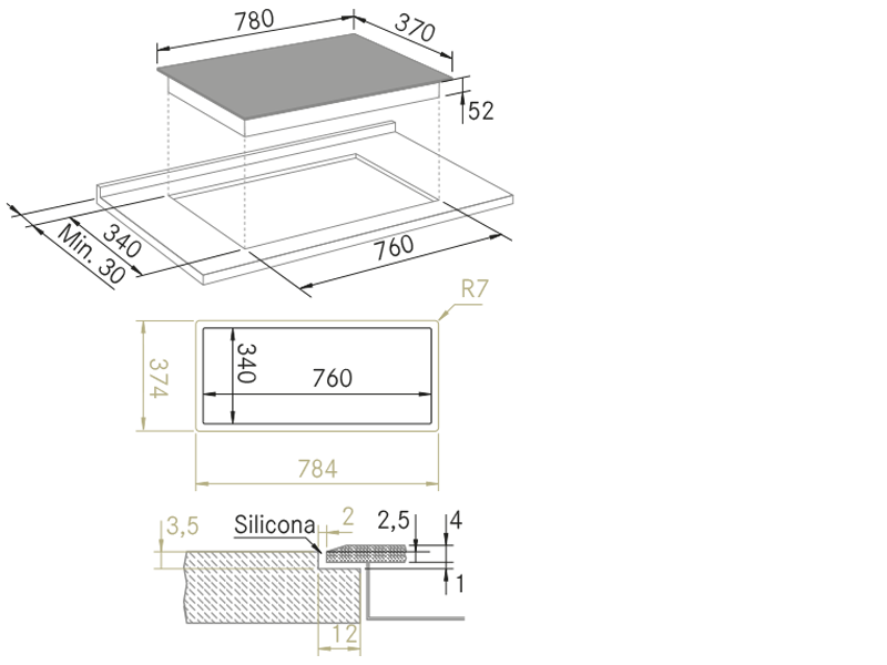 Placas - Vitro 783 Induction Slider II - Plano técnico