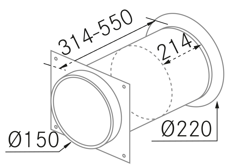 Exaustores - Deflector salida exterior automático Ø150 - Plano técnico