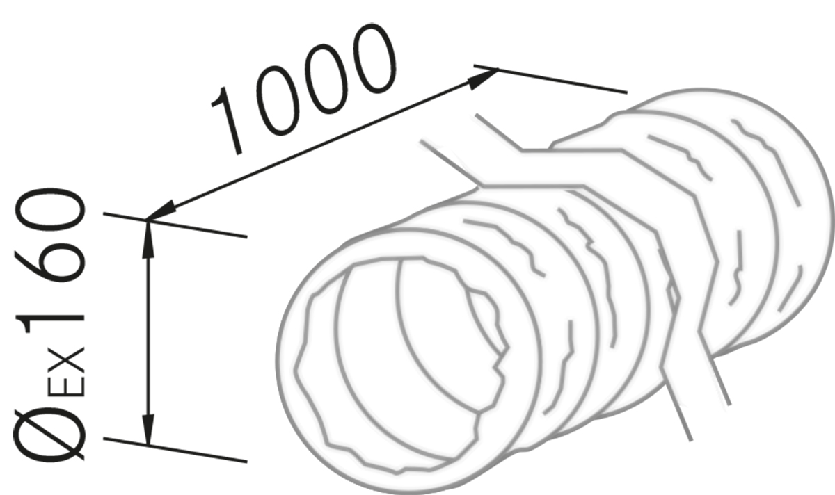 Exaustores - Tubo flexible redondo 1m. Ø150 PVC - Plano técnico