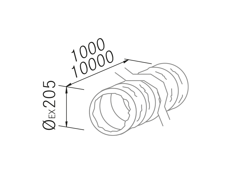 Exaustores - Tubo flexible redondo 1m. Ø200 PVC - Plano técnico