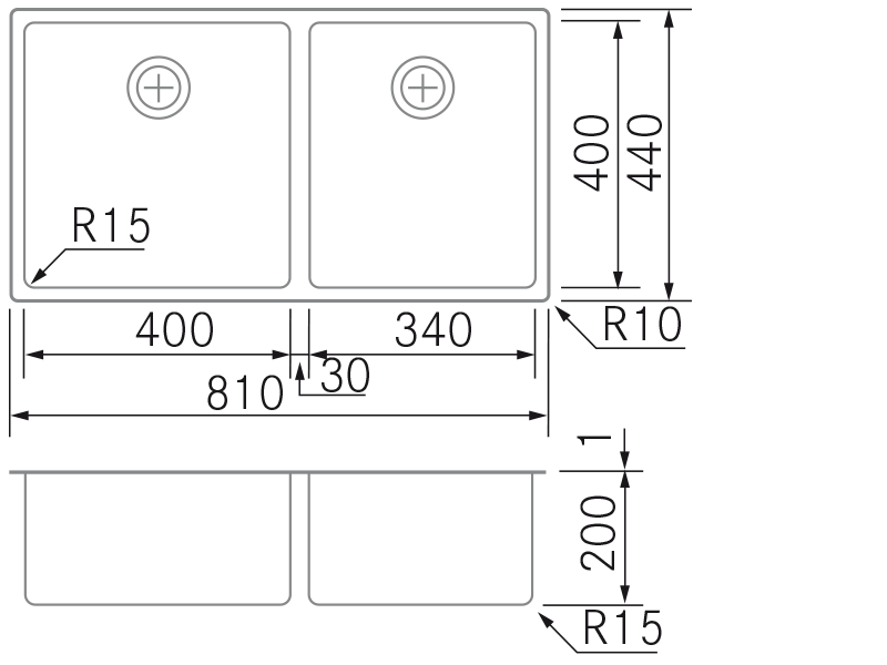 Lava-loiças - R15 Doble - D40-34 - Plano técnico